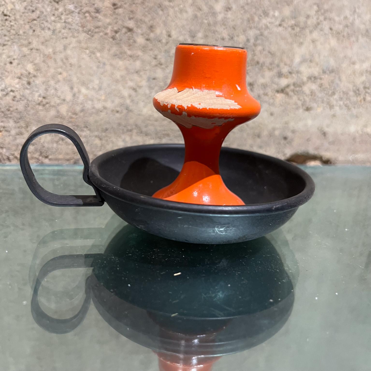 Dansk Hand Painted Wood Candle Holder by A. F. Rasmussen Denmark 1960s
Wood painted Orange original Metal Base.
Stamped with makers label underneath.
3 H x 5.5 D x 4.25 in diameter.
Preowned original vintage unrestored condition. Scuffs and