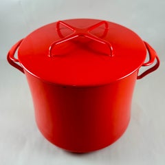 1960s Dansk Kobenstyle Red 8 Qt Enamel on Steel Stock Pot