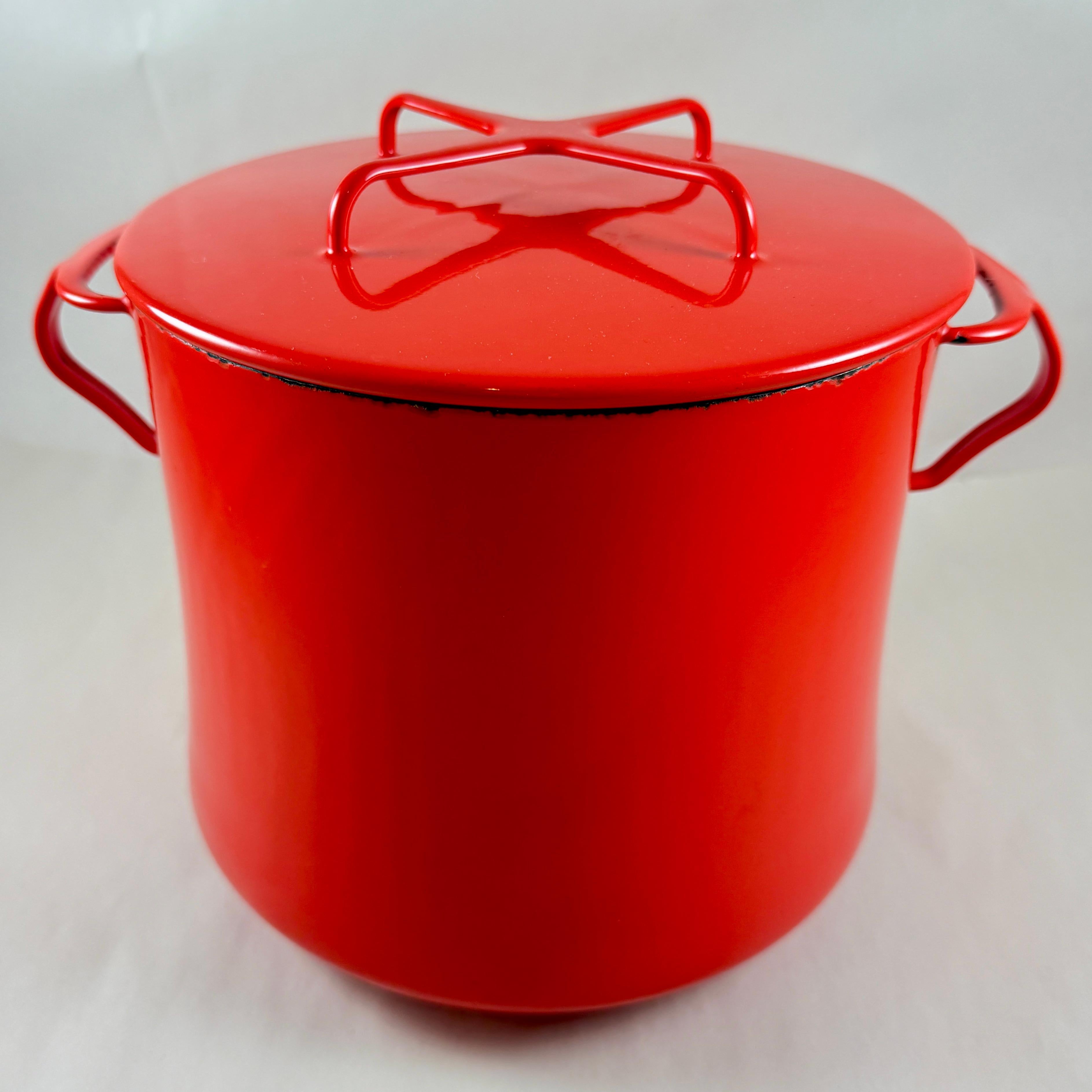 Scandinavian Modern 1960s Dansk Kobenstyle Red 8 Qt Enamel on Steel Stock Pot For Sale
