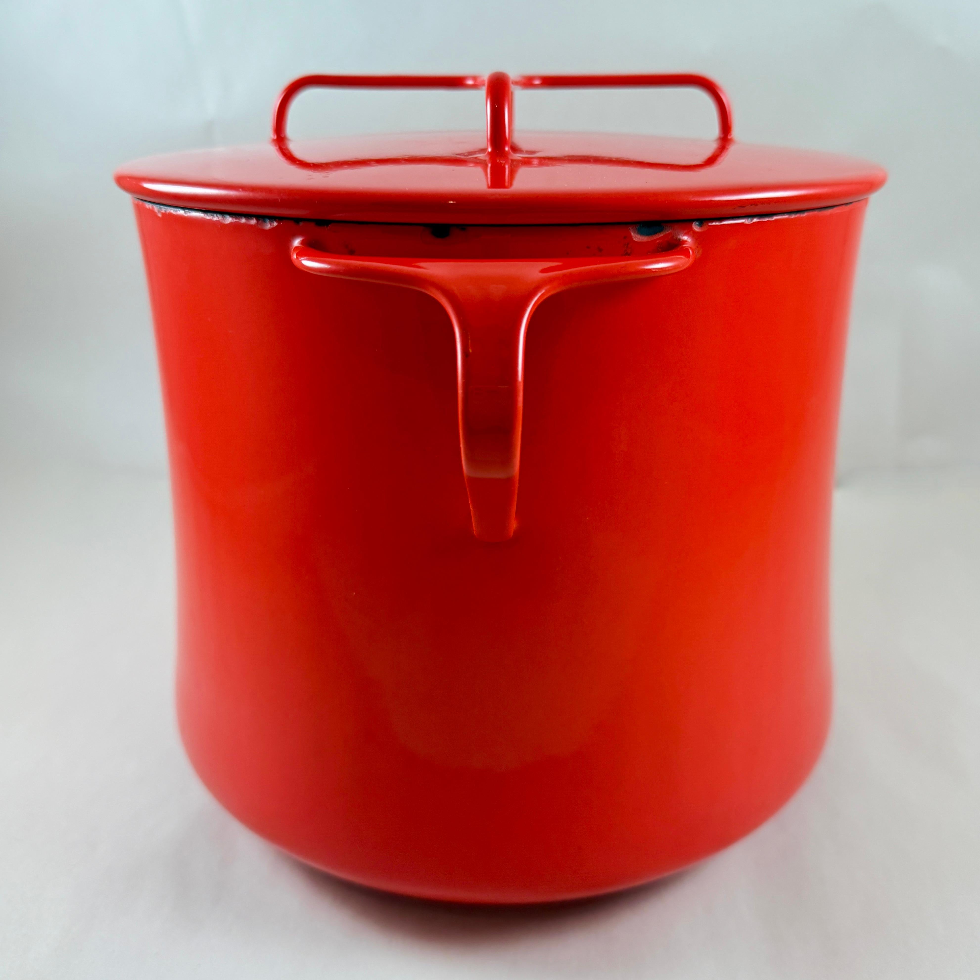 French 1960s Dansk Kobenstyle Red 8 Qt Enamel on Steel Stock Pot For Sale