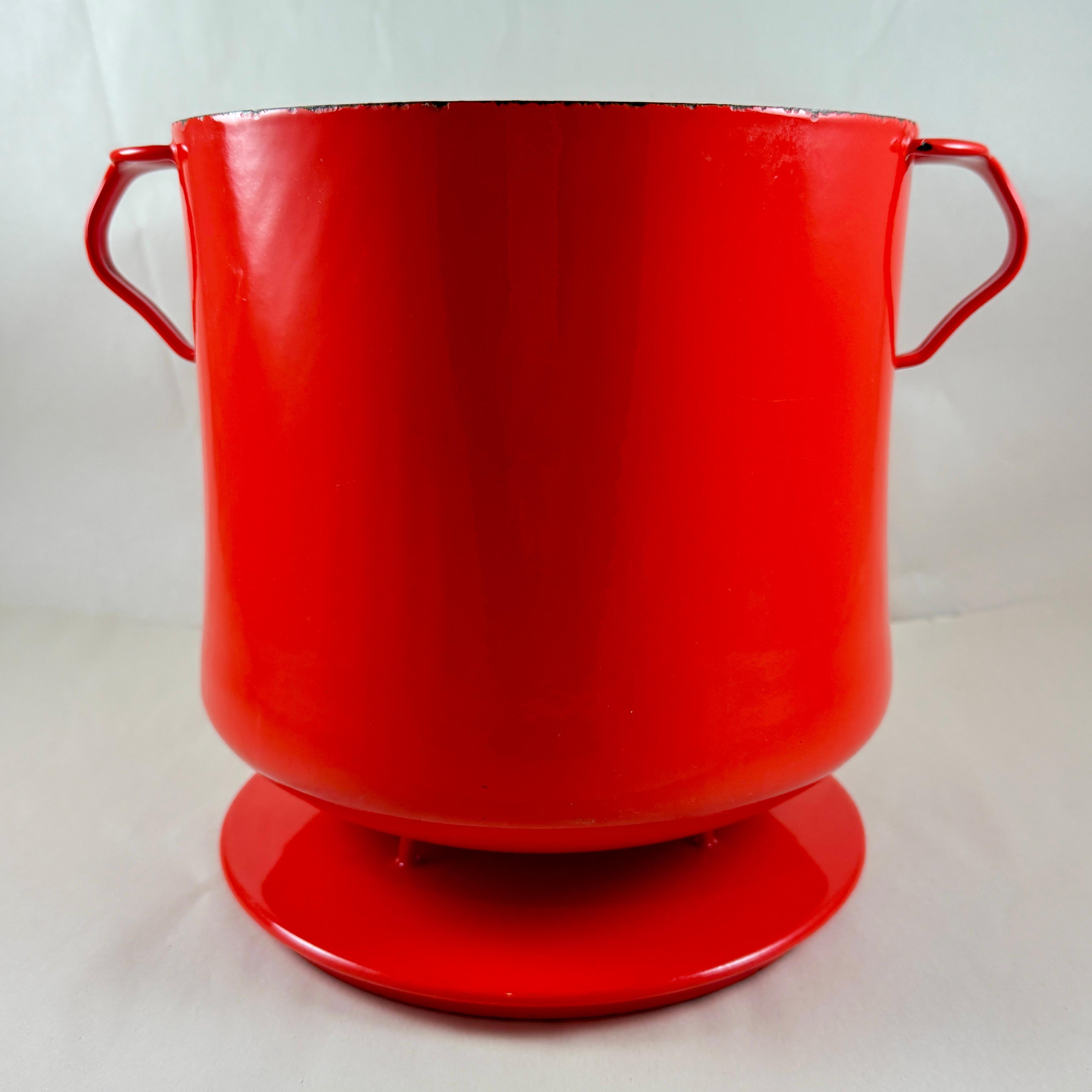 Enameled 1960s Dansk Kobenstyle Red 8 Qt Enamel on Steel Stock Pot For Sale