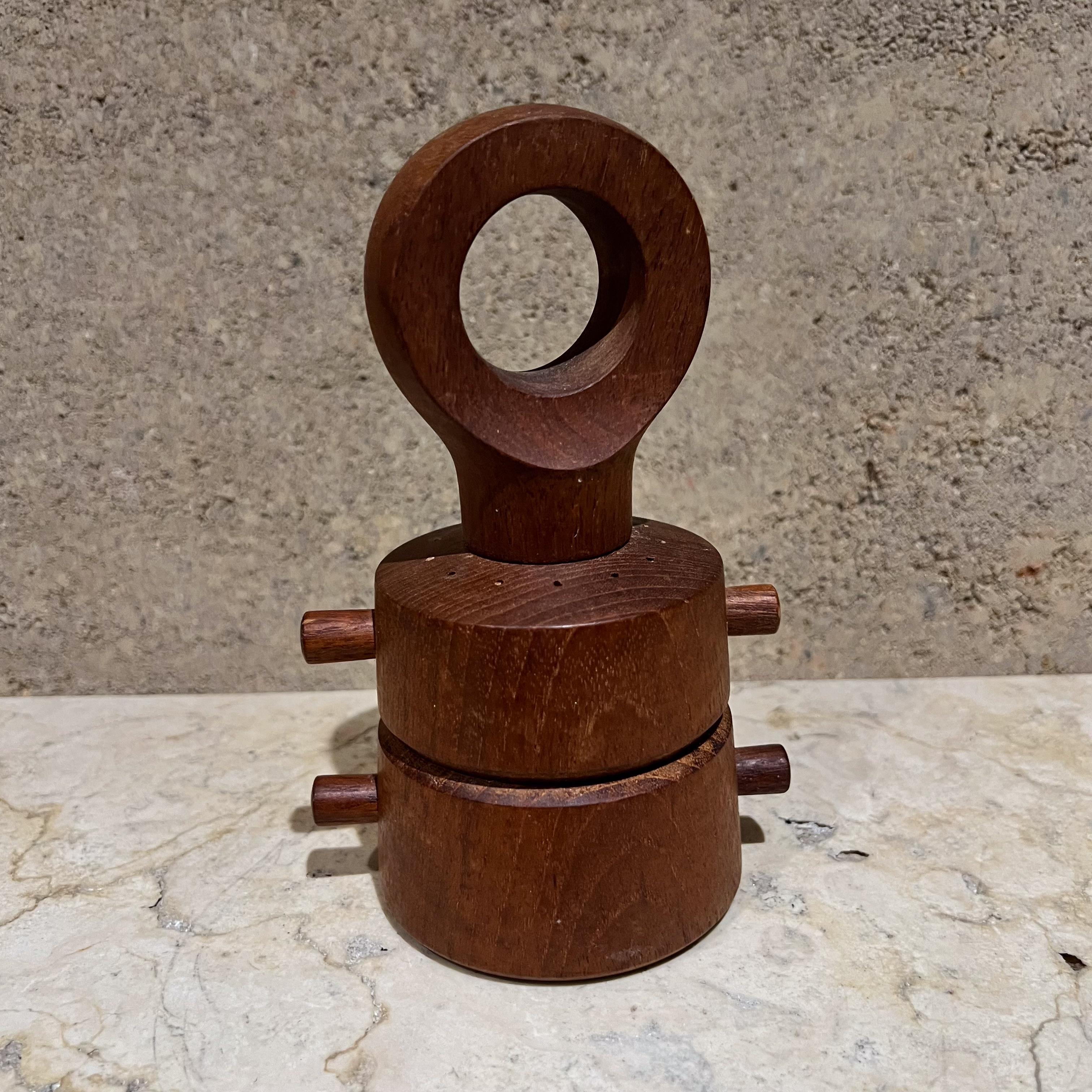 1960s Dansk Eyelet Salt Pepper Shaker Mill Jens Quistgaard Dansk Designs
Teak wood
7 h x 3.5 diameter x 4.5 w
Original unrestored vintage condition
Refer to images