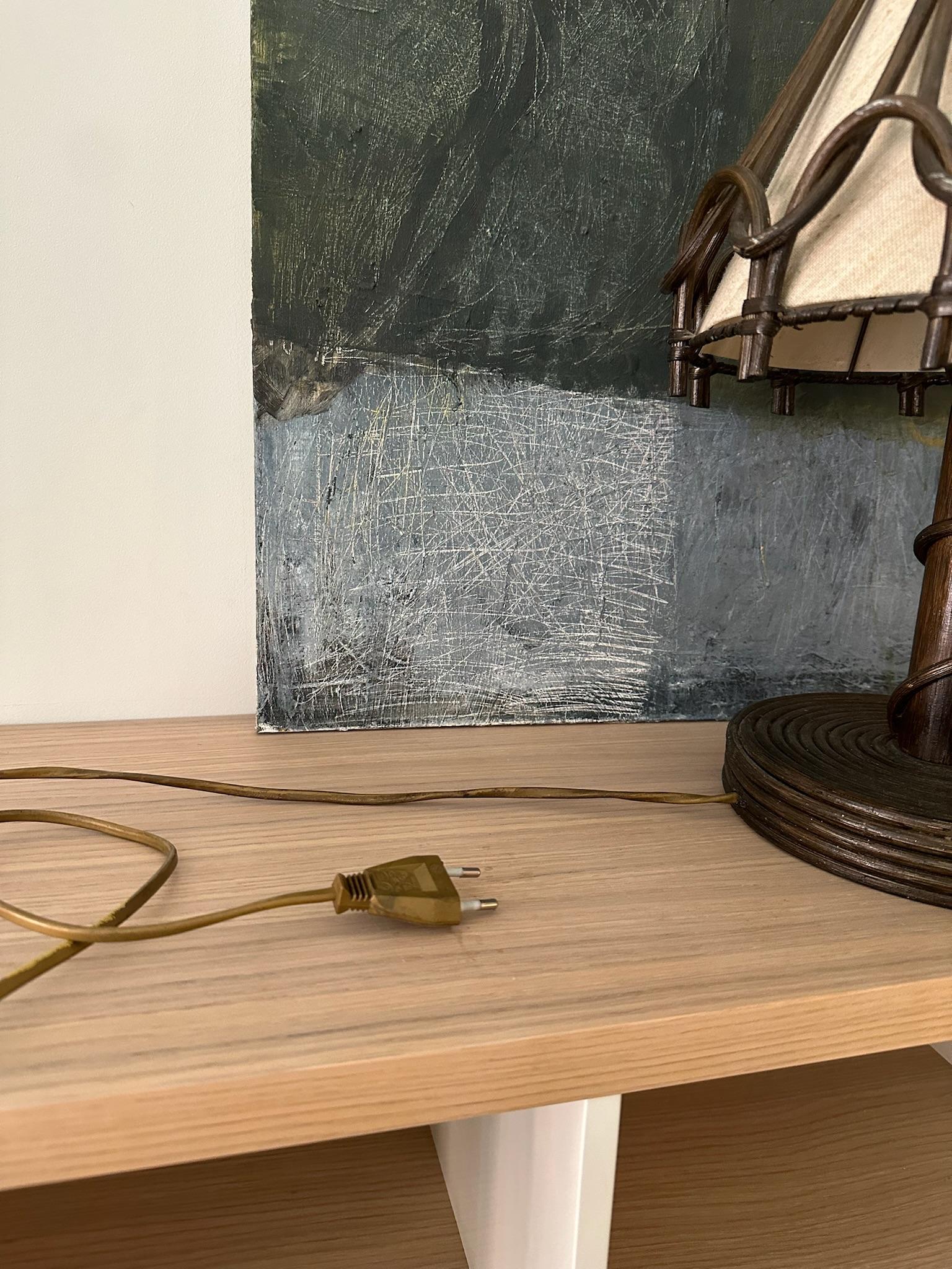 Lámpara de mesa de bambú marrón oscuro de los años 60 mediados del siglo XX en venta