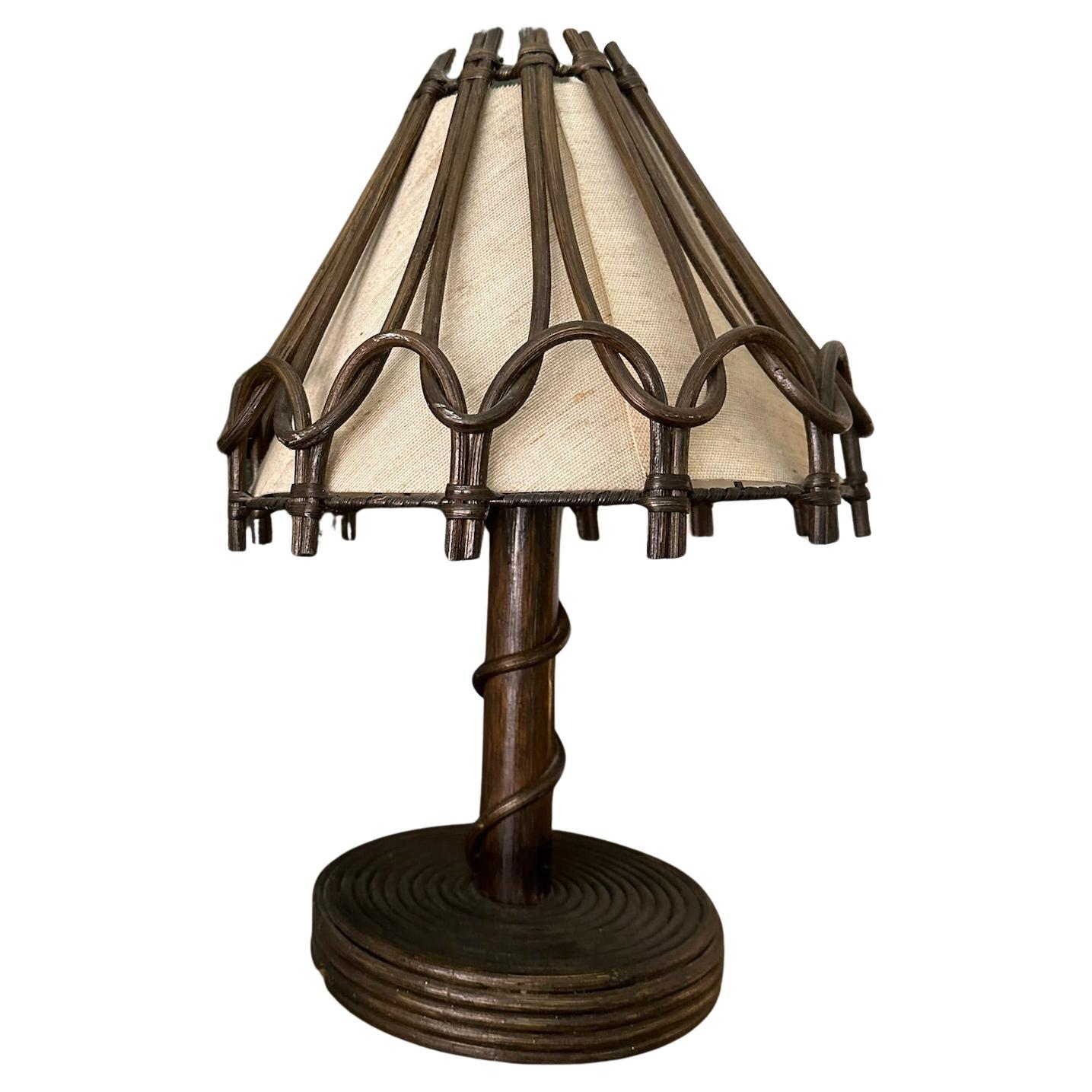 1960s Dark Brown Bamboo Table Lamp