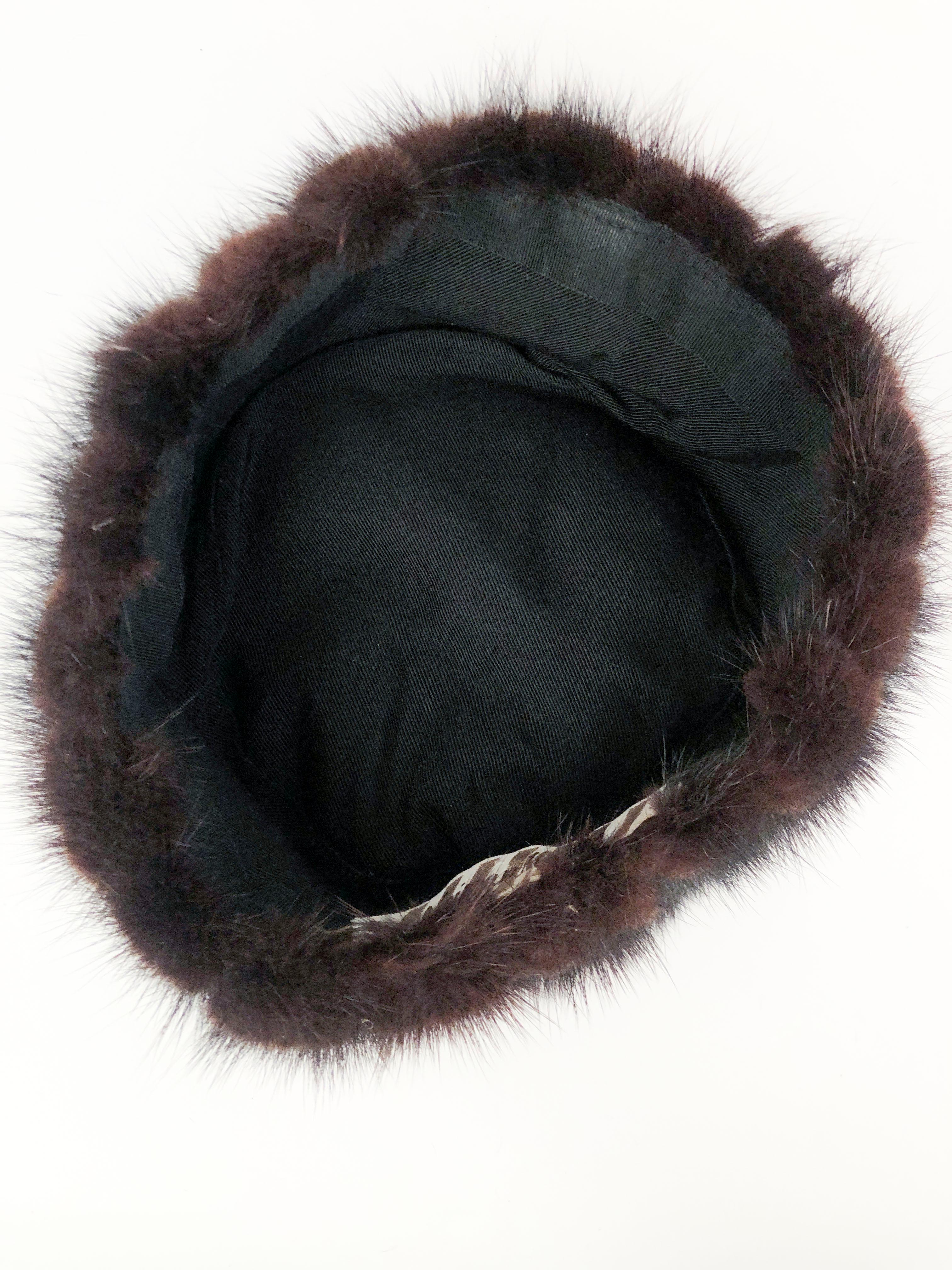 Gray 1960s Dark Brown Mink Pillbox Hat