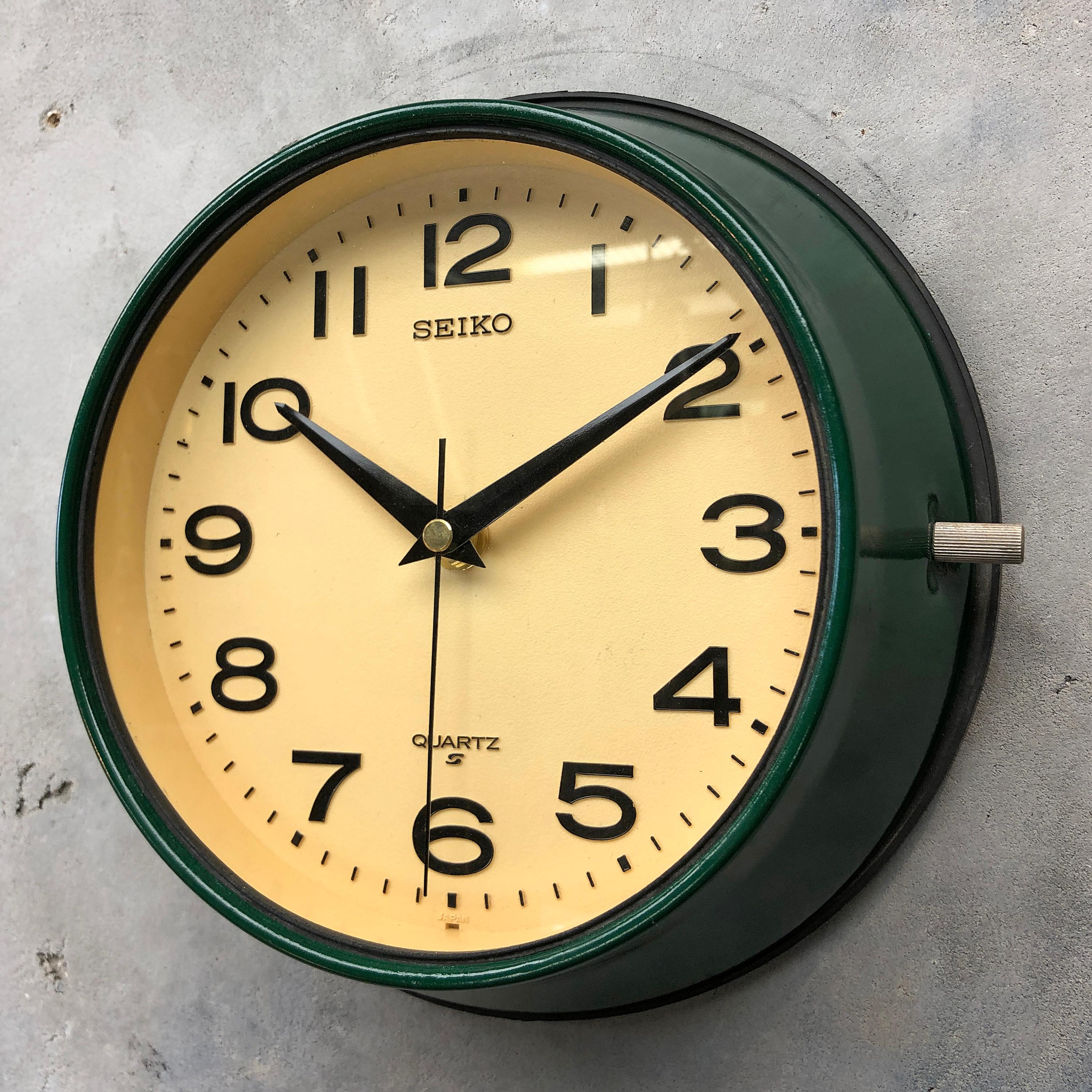 1960s Dark Green Retro Seiko Vintage Industrial Antique Steel Quartz Wall Clock 8