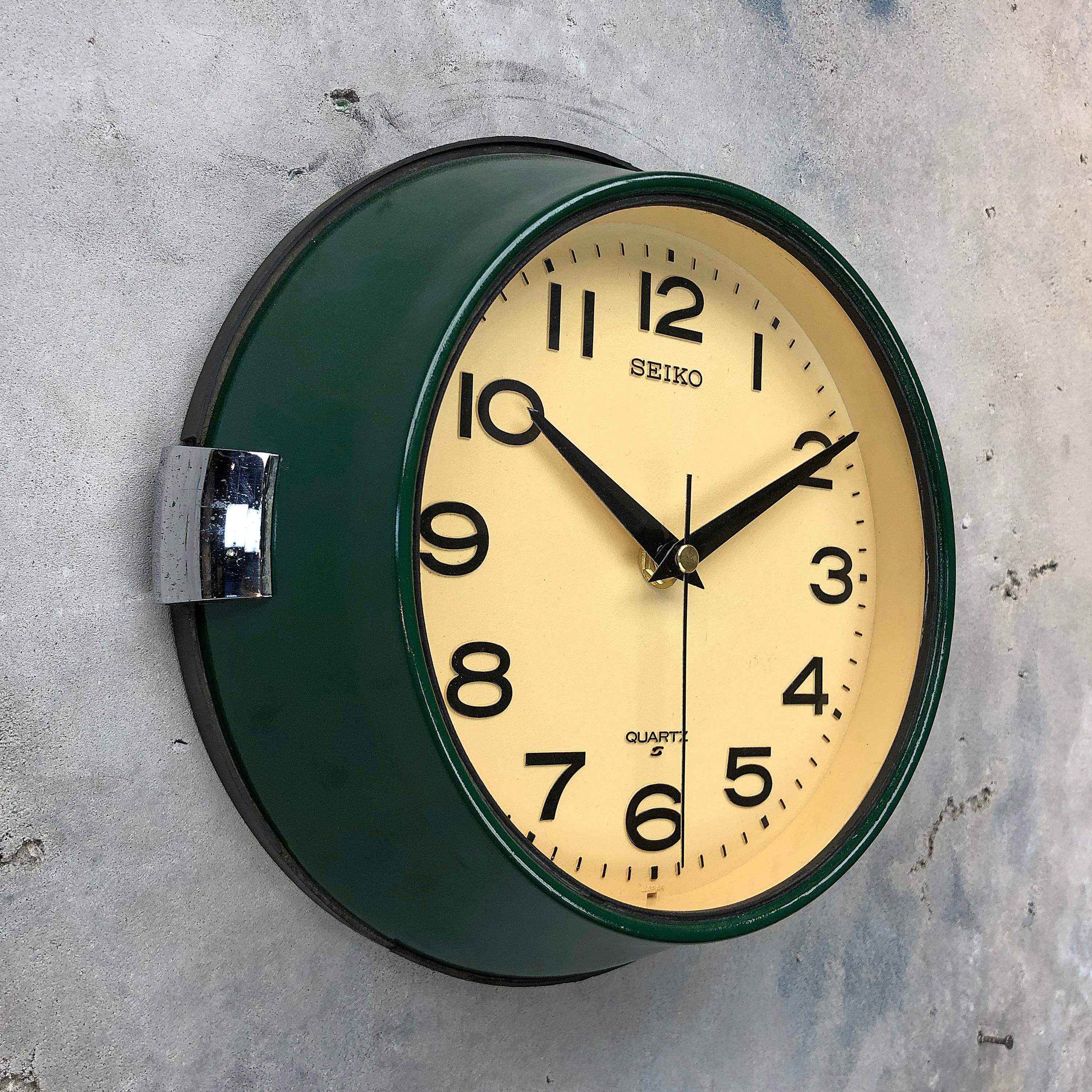 1960s Dark Green Retro Seiko Vintage Industrial Antique Steel Quartz Wall Clock 11