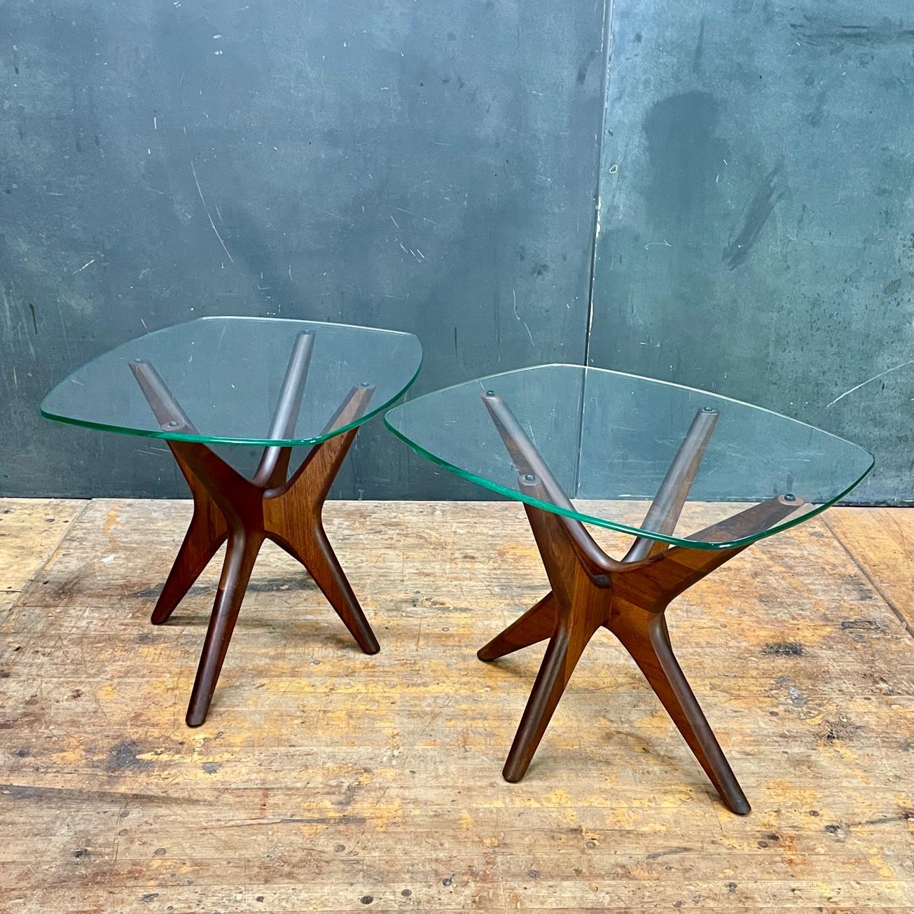 Mid-Century Modern Adrian Pearsall Jacks End Tables Walnut Glass Vintage Mid-Century Pop Art For Sale