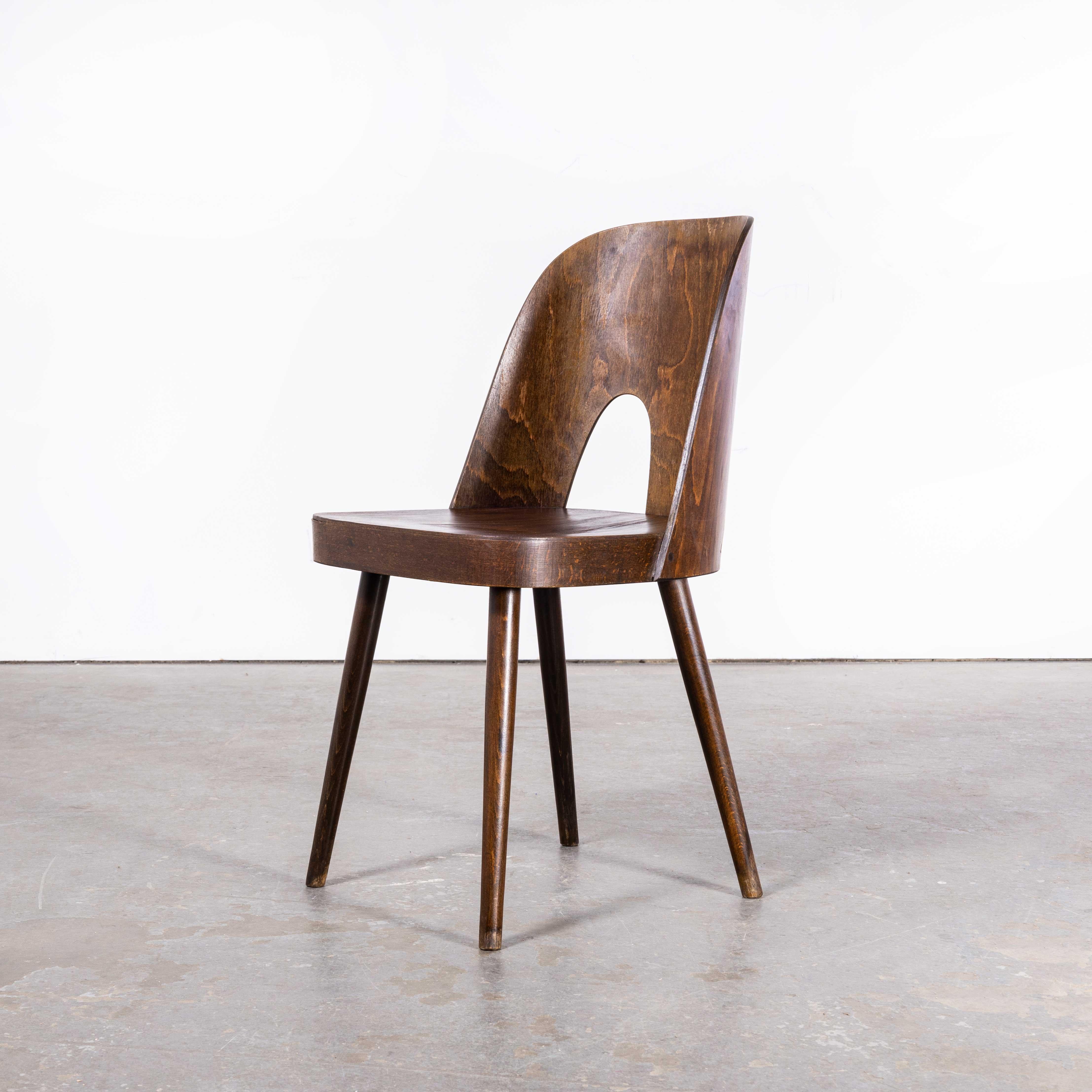 1960's Dark Oak Dining Chair by Antonin Suman For Ton - Double Vent For Sale 5
