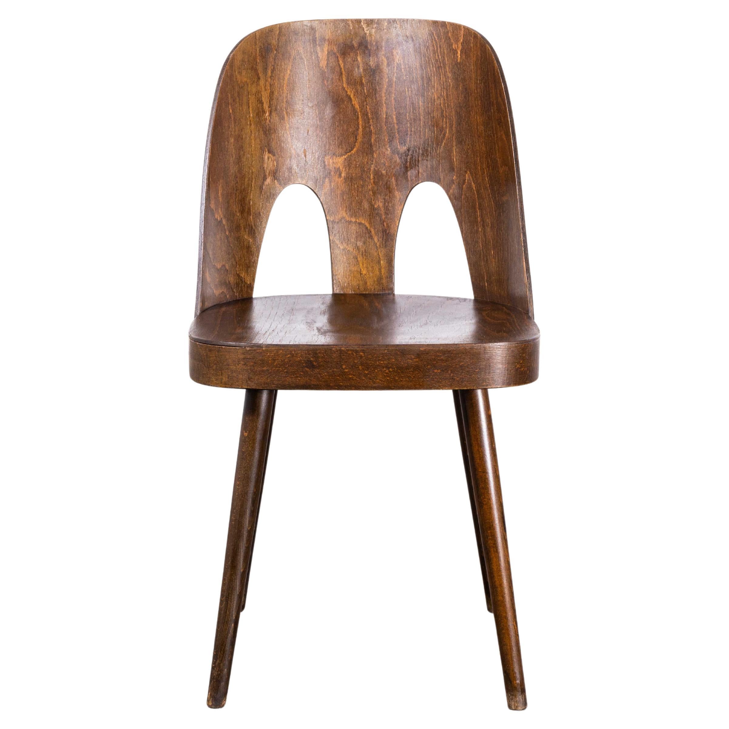 1960's Dark Oak Dining Chair by Antonin Suman For Ton - Double Vent For Sale