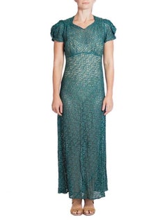 1960S Dark Teal Cotton / Rayon Lace Dress