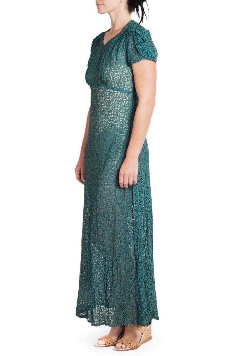 Women's 1960S Dark Teal Cotton / Rayon Lace Dress For Sale