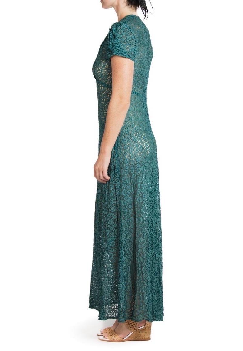 1960S Dark Teal Cotton / Rayon Lace Dress For Sale 2