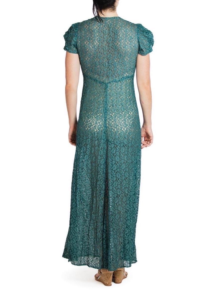 1960S Dark Teal Cotton / Rayon Lace Dress For Sale 3