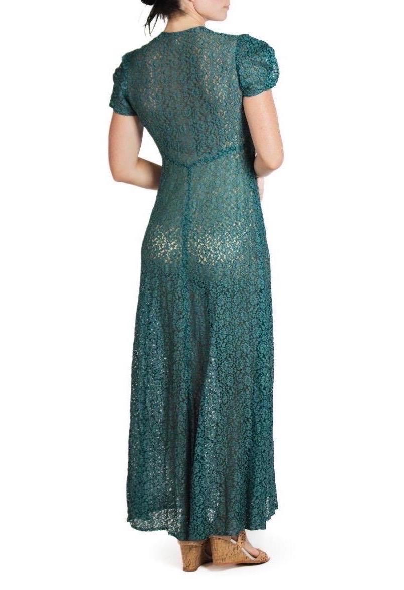 1960S Dark Teal Cotton / Rayon Lace Dress For Sale 5