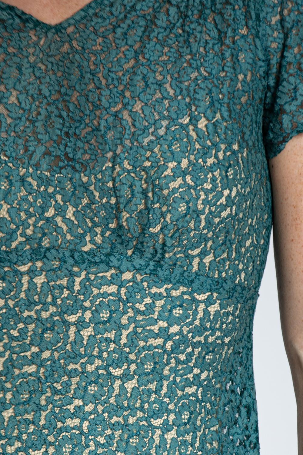 1960S Dark Teal Cotton / Rayon Lace Dress For Sale 6