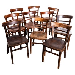 1960's Dark Two Step Ladder Backed Dining Chair - Set Of Ten