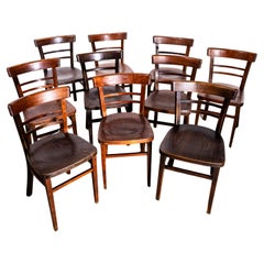 1960's Dark Two Step Ladder Backed Dining Chair - Set Of Ten