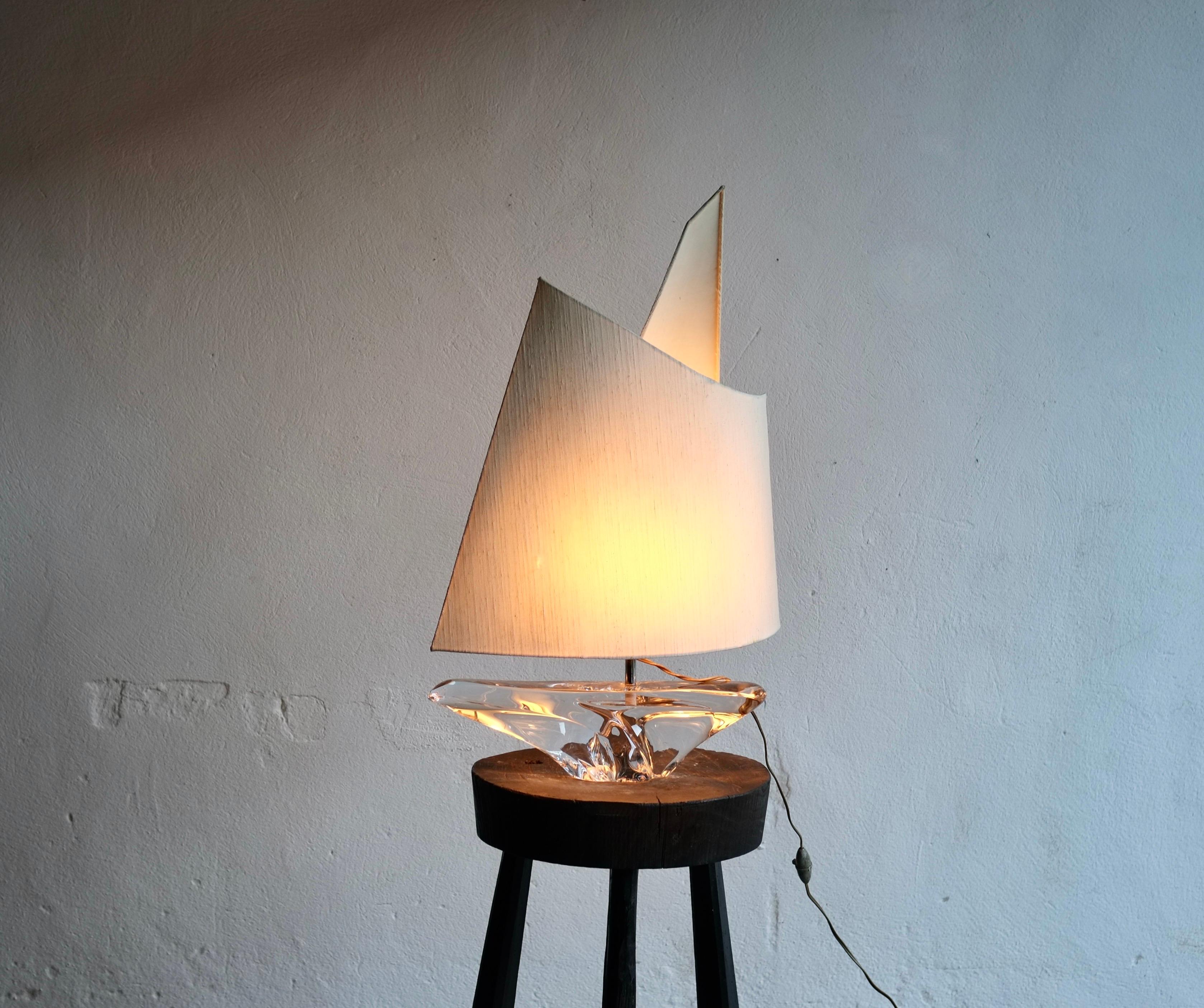 20th Century 1960's Daum Crystal Sailboat Lamp