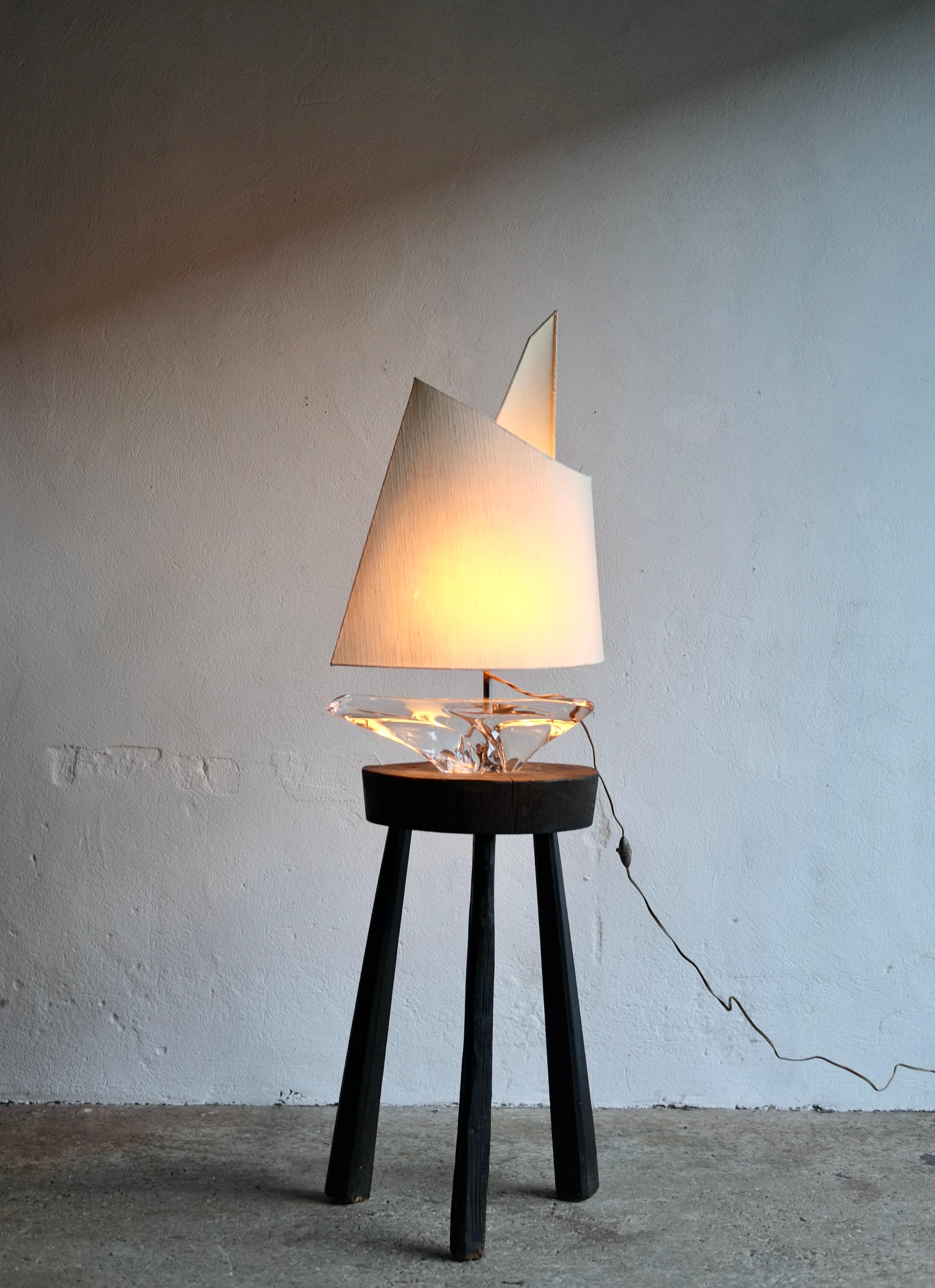 Glass 1960's Daum Crystal Sailboat Lamp