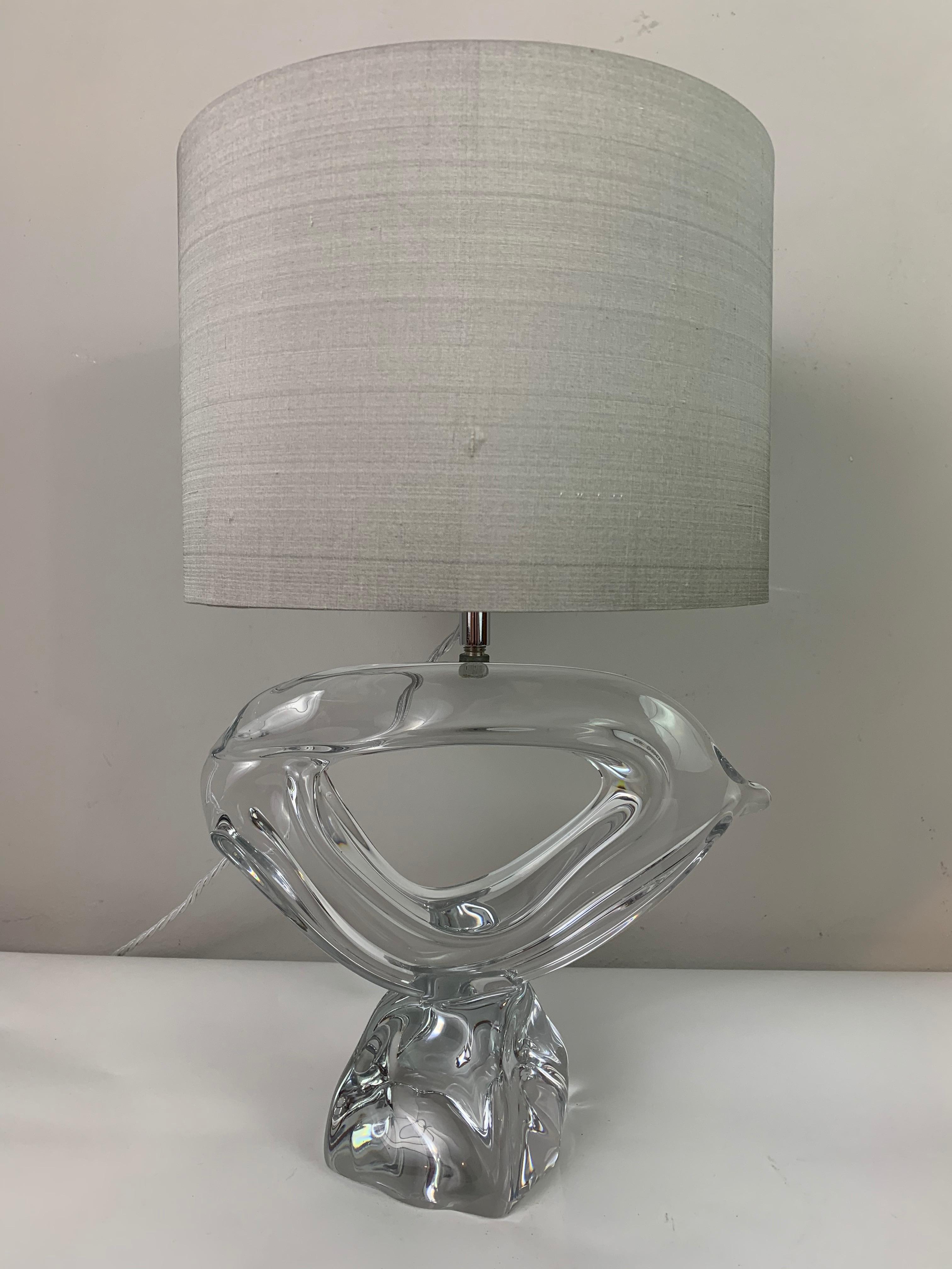 1960s Daum France Crystal Signed Table Lamp Inc Shade 3
