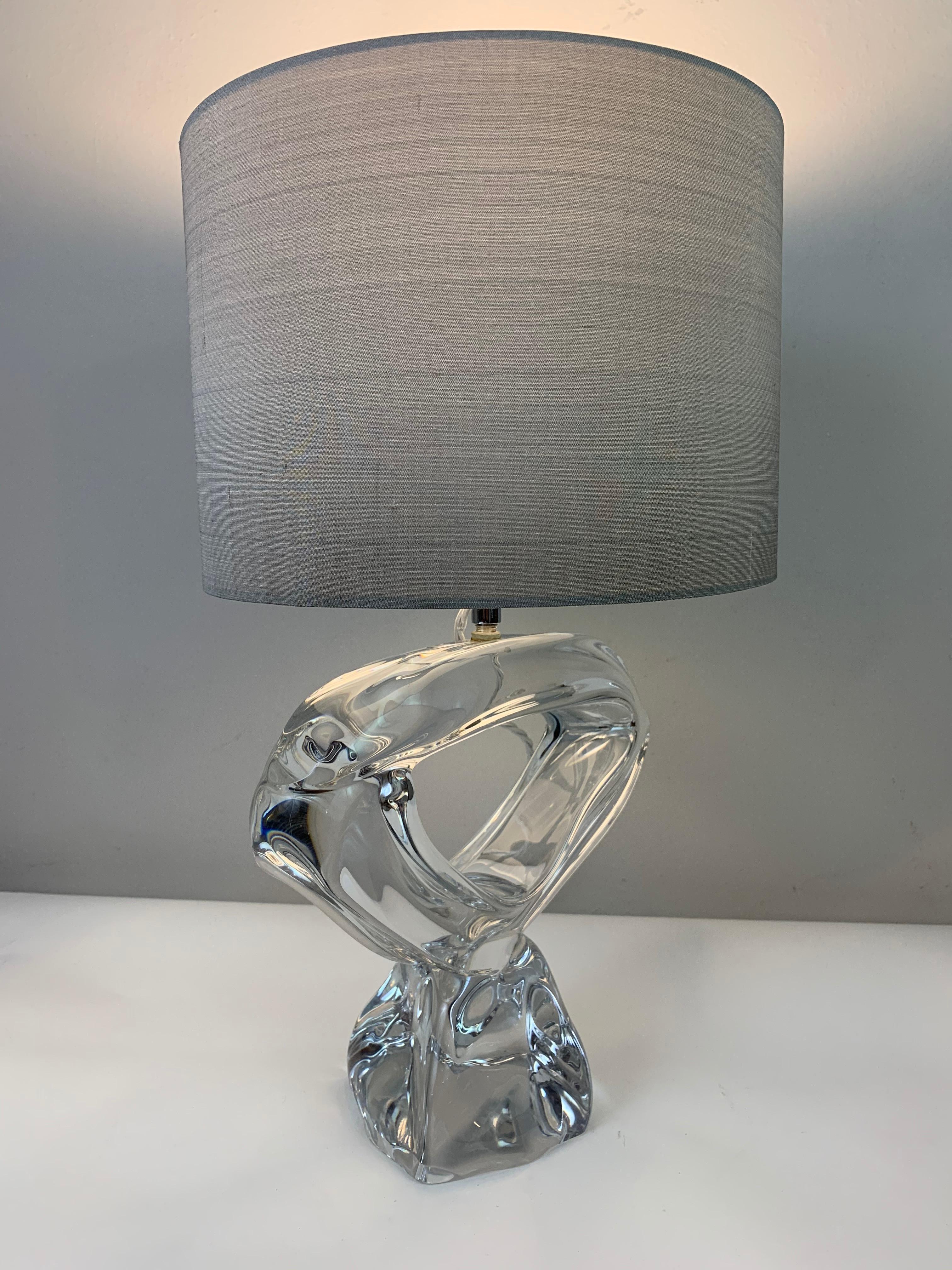 Mid-Century Modern 1960s Daum France Crystal Signed Table Lamp Inc Shade