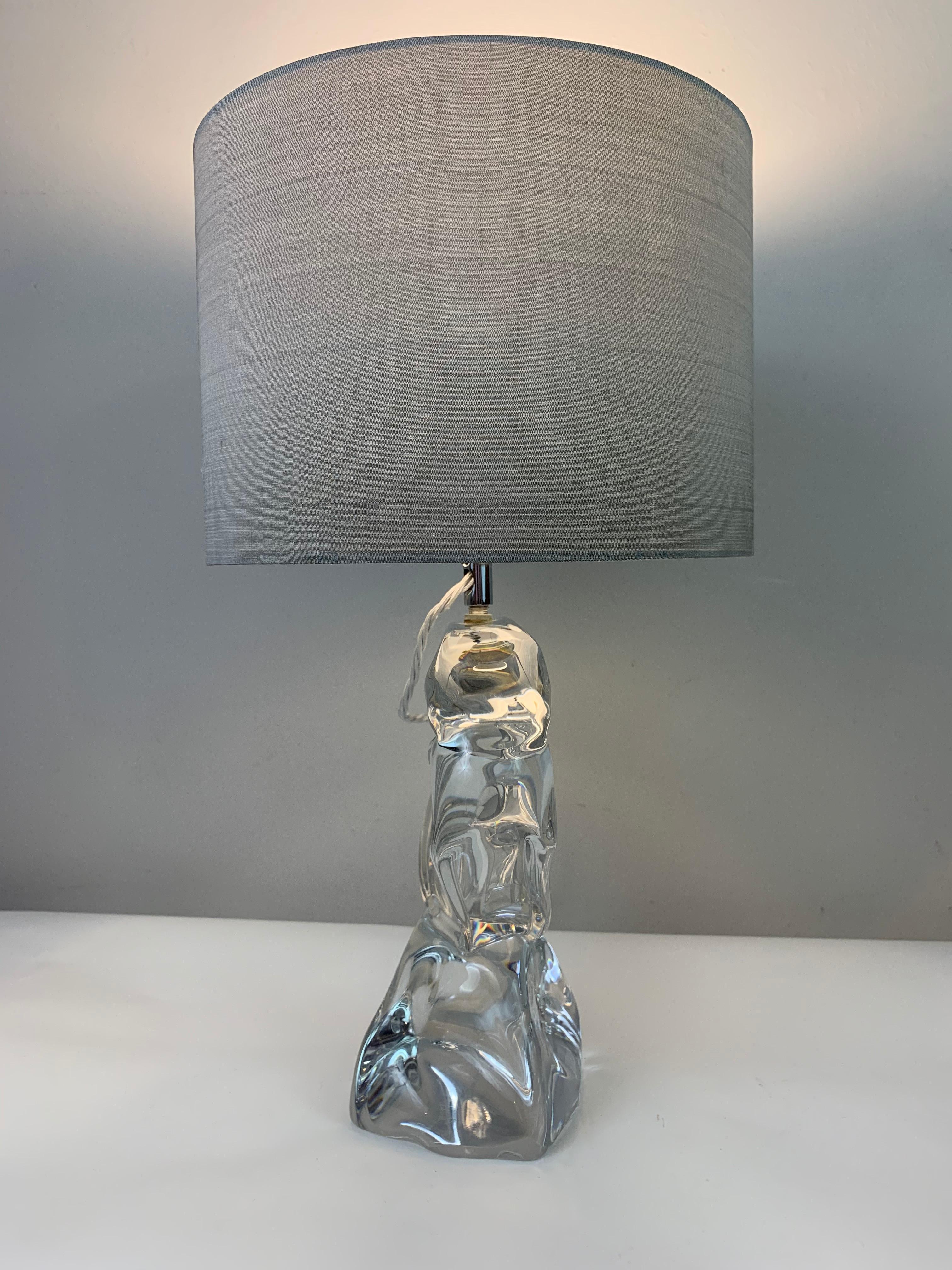 French 1960s Daum France Crystal Signed Table Lamp Inc Shade