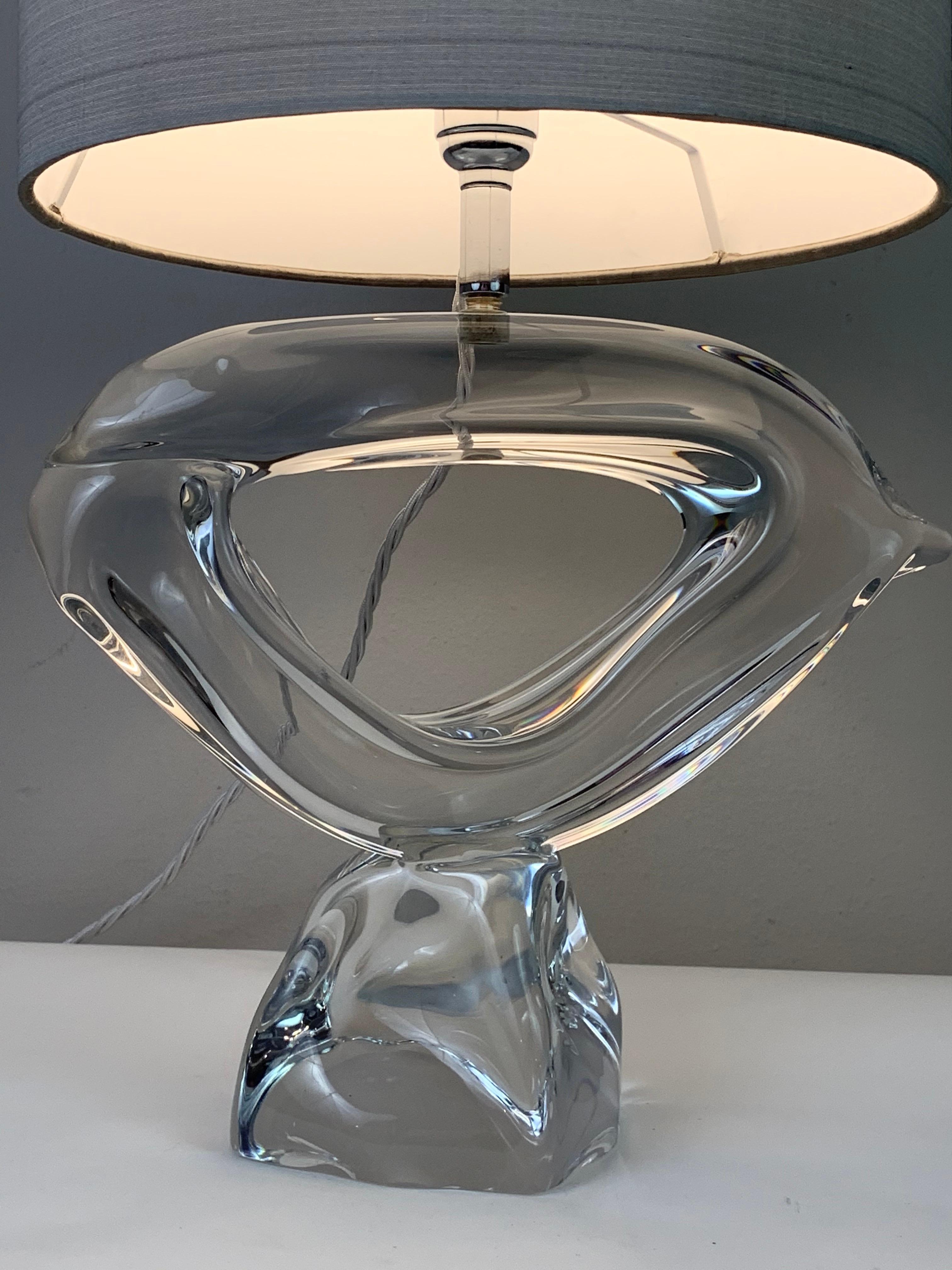 1960s Daum France Crystal Signed Table Lamp Inc Shade 1