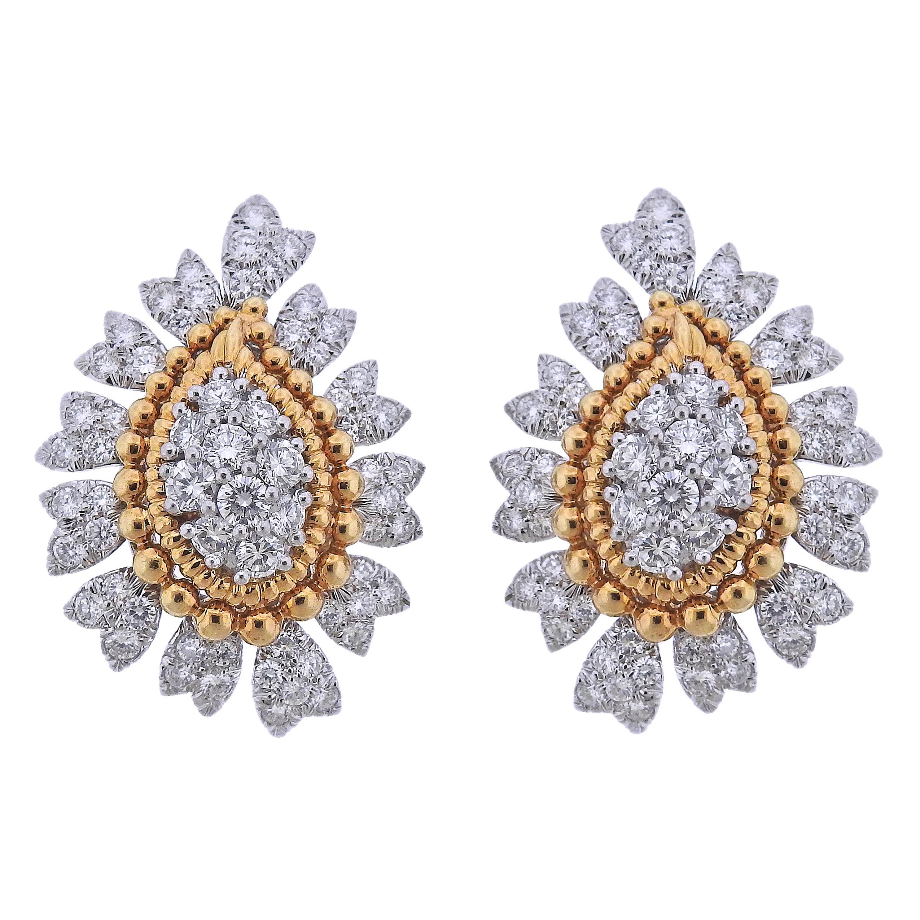 1960s David Webb Diamond Platinum Gold Earrings For Sale