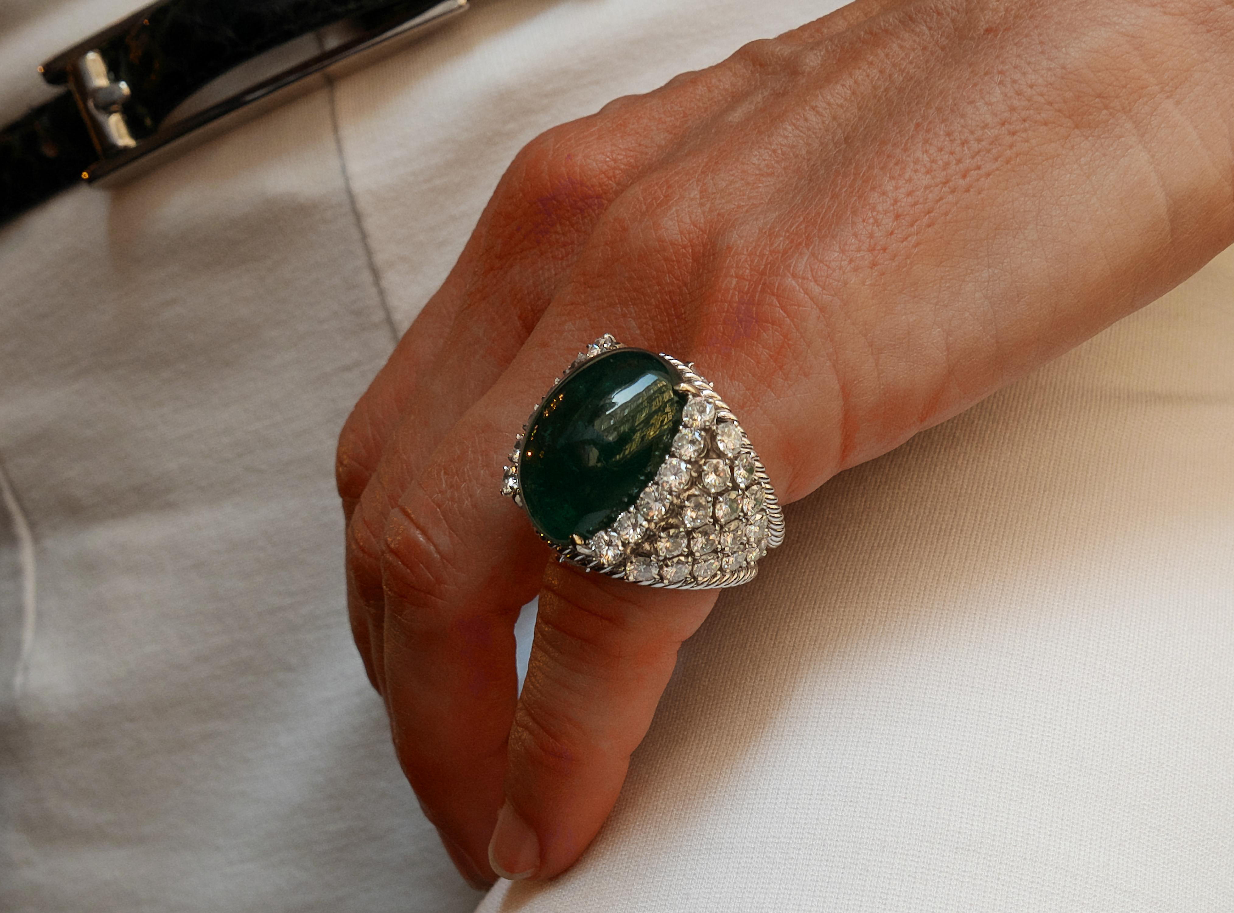 1960s David Webb Emerald, Diamond and Platinum Ring For Sale 5