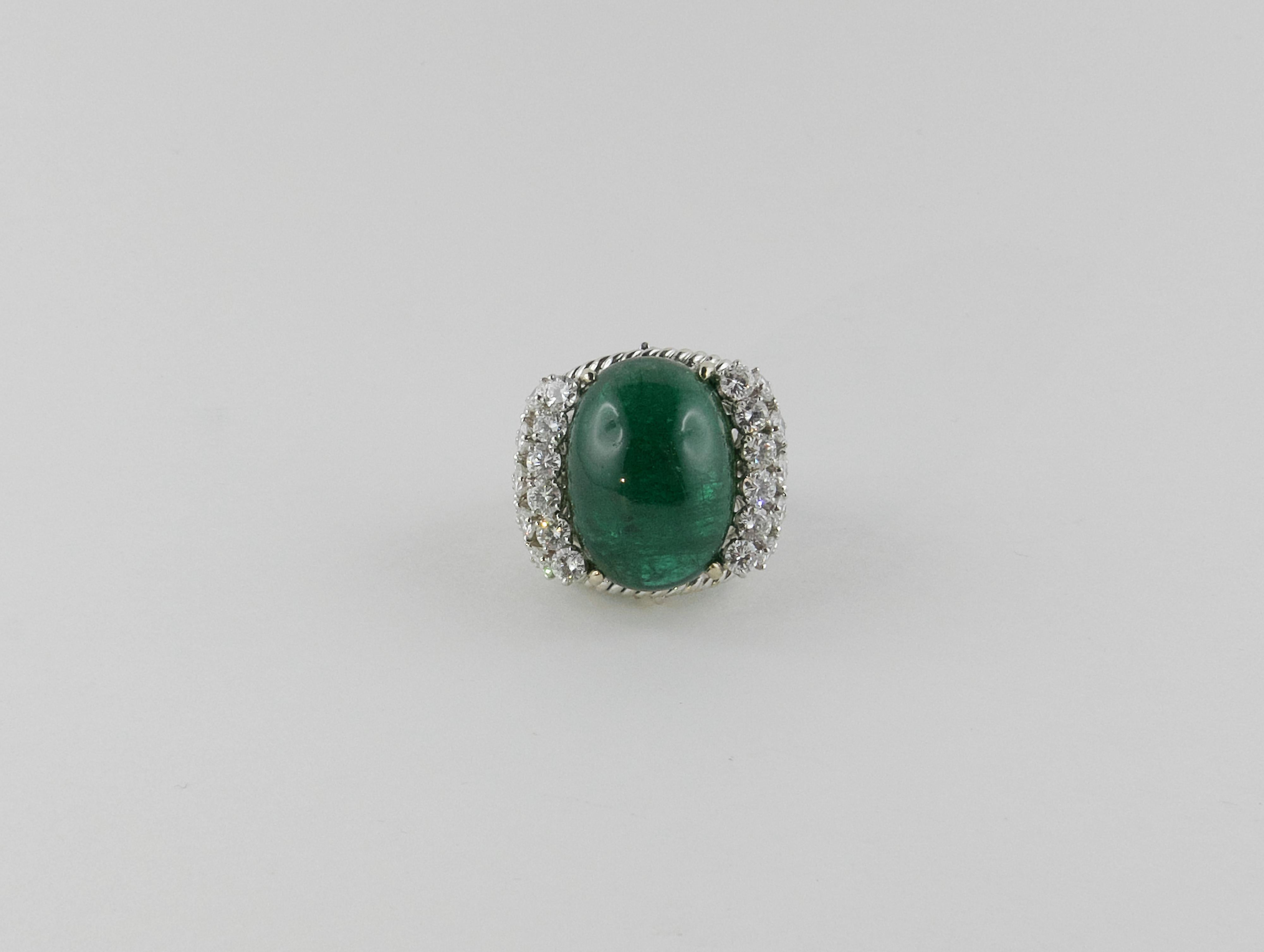 Mixed Cut 1960s David Webb Emerald, Diamond and Platinum Ring For Sale