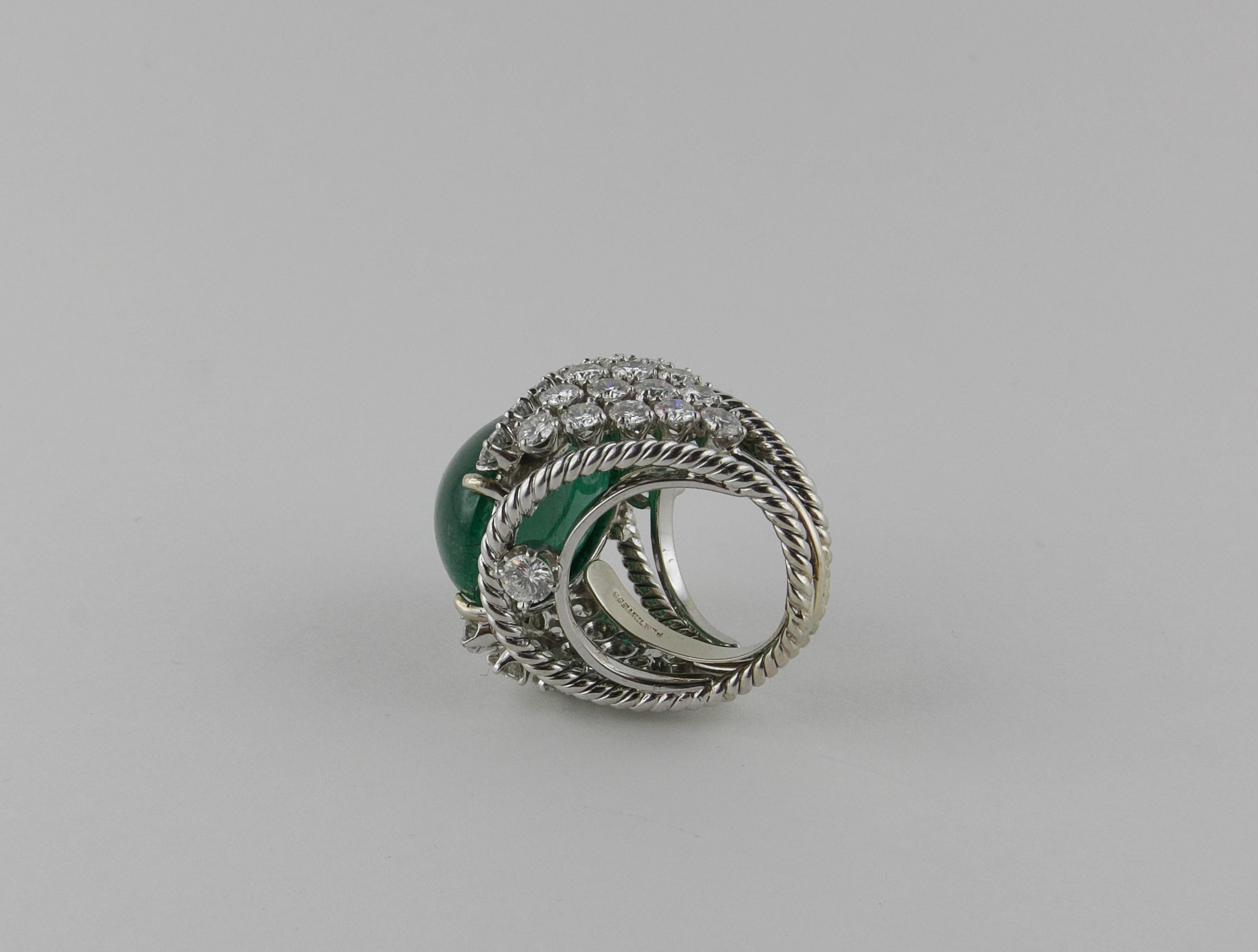 Women's 1960s David Webb Emerald, Diamond and Platinum Ring For Sale