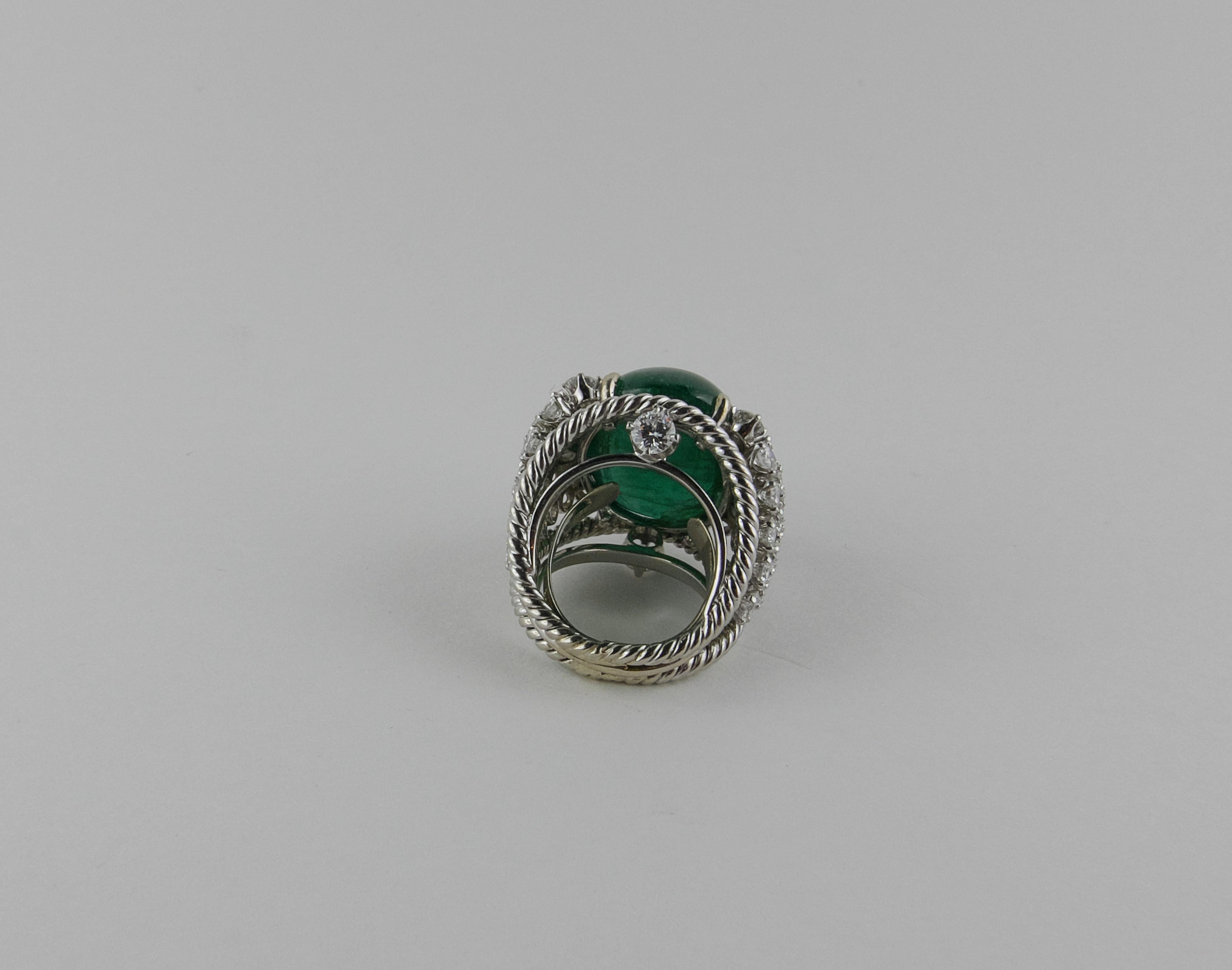 1960s David Webb Emerald, Diamond and Platinum Ring For Sale 1