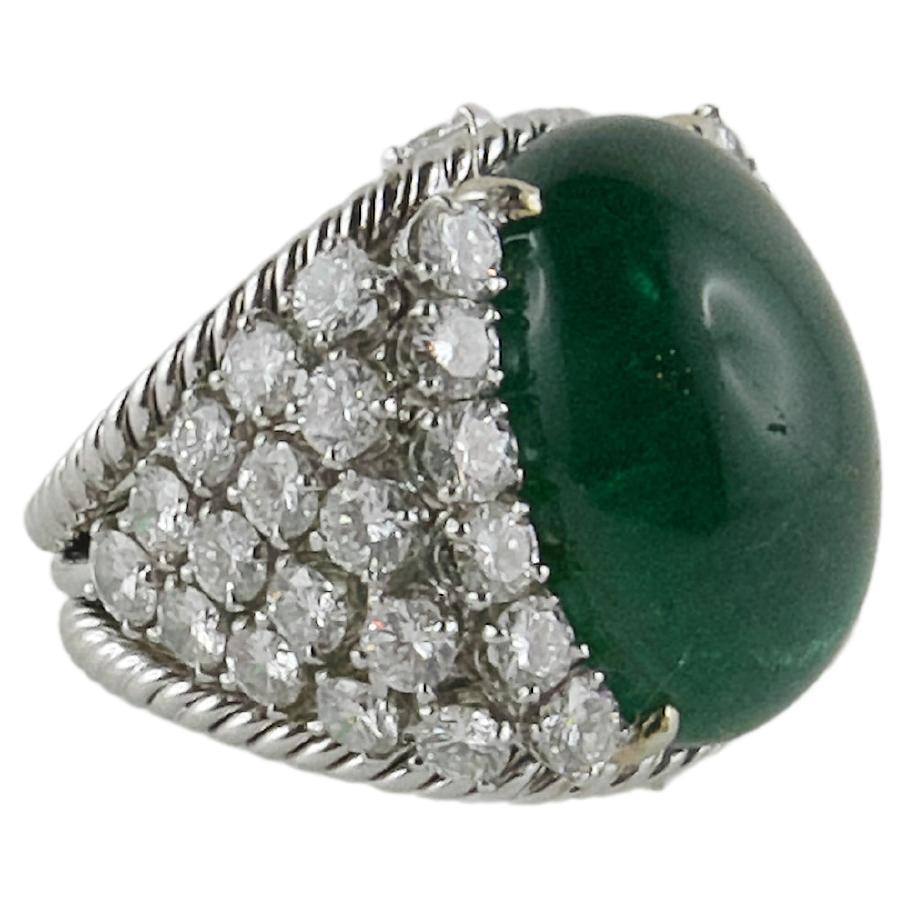 1960s David Webb Emerald, Diamond and Platinum Ring