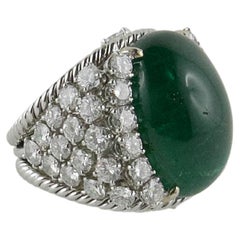 Vintage 1960s David Webb Emerald, Diamond and Platinum Ring