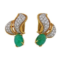 1960s David Webb Emerald Diamond Gold Platinum Night and Day Earrings