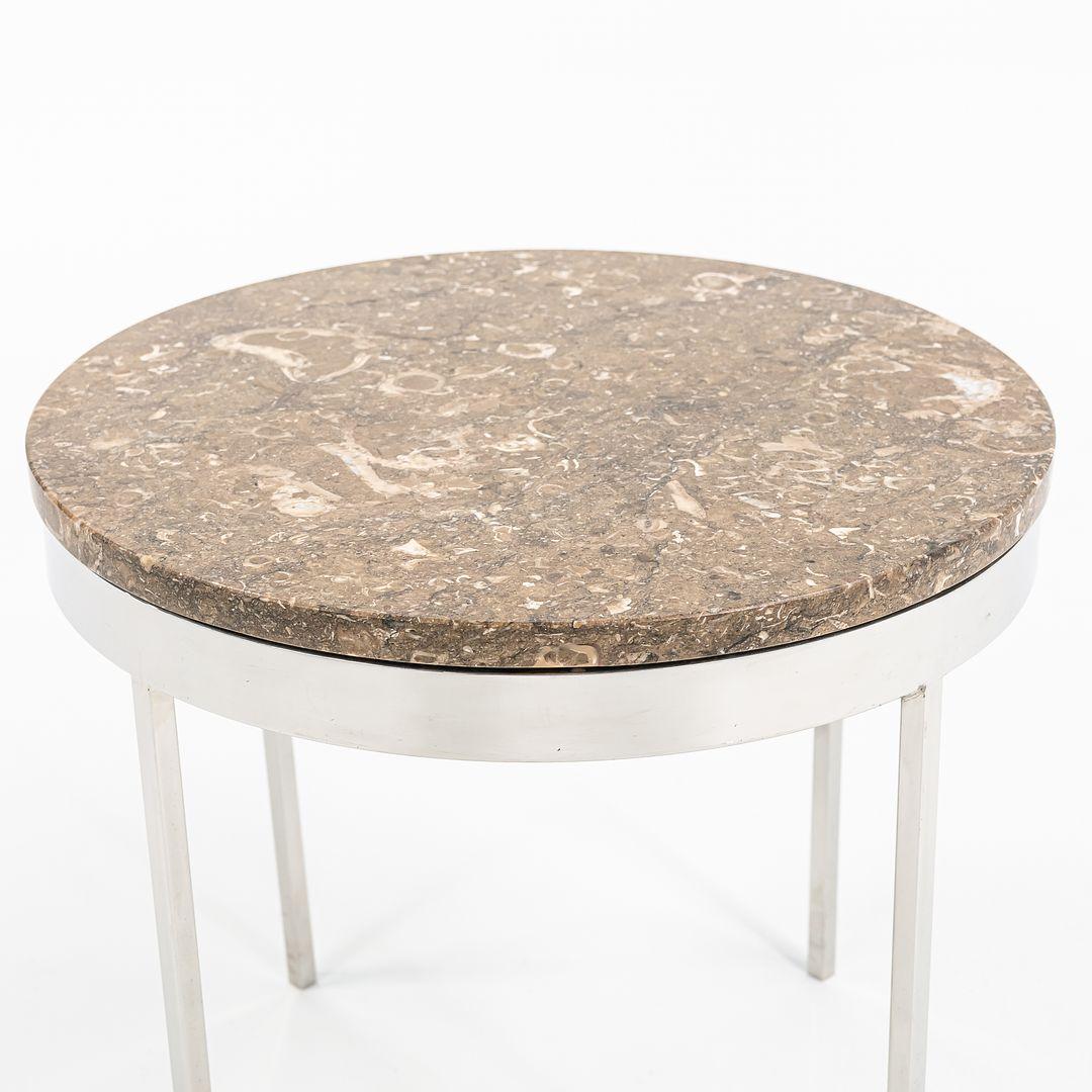 American 1960s Davis Allen and Gordon Bunshaft Round Side Table Stainless w/ Marble Top For Sale
