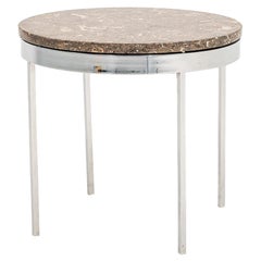Table d'appoint ronde Davis Allen et Gordon Bunshaft des années 1960, en acier inoxydable avec plateau en marbre