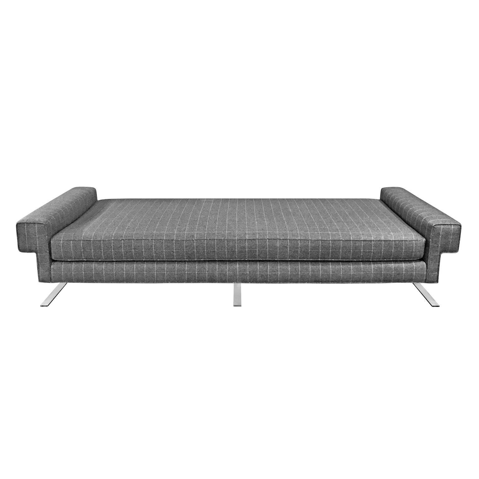 Vintage daybed newly upholstered in grey windowpane flannel on chromed iron base, USA, 1965.
  
