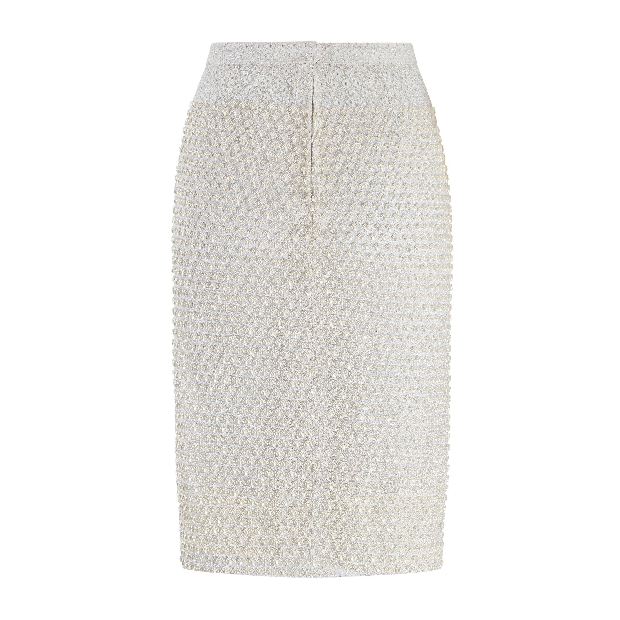 1960 De-Jans Pearl White Beaded Top and Skirt (Haut et jupe en perles) Pour femmes en vente