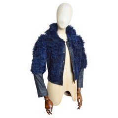 1960’s Deep Blue Curly Sheepskin & Leather Shearling Bomber Jacket - Coat