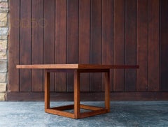1960s Deep Hued Walnut Cube Coffee Table American Cabin Modern KNOLL Martz