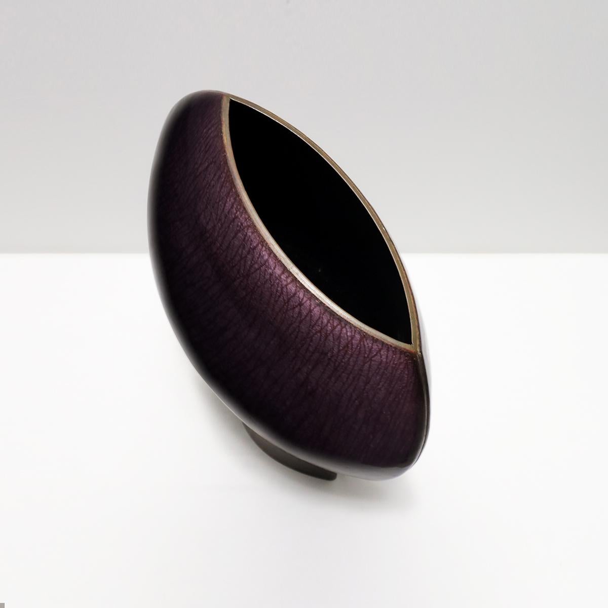 Bronze 1960s Del Campo Italian bronze and iridescent purple enamel spherical vase  For Sale