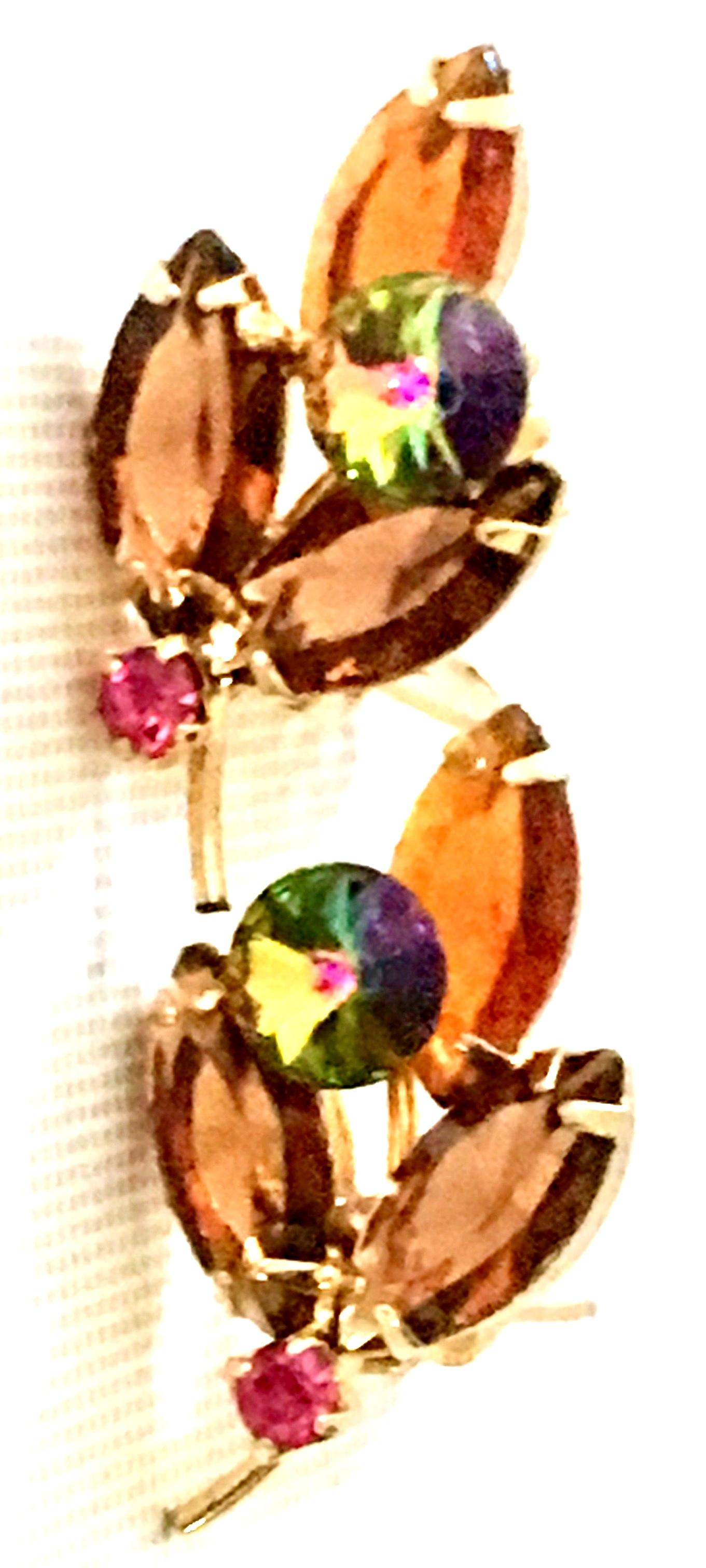 1960'S Pair Of Gold & Austrian Crystal Abstract Flower Earrings For Sale 2
