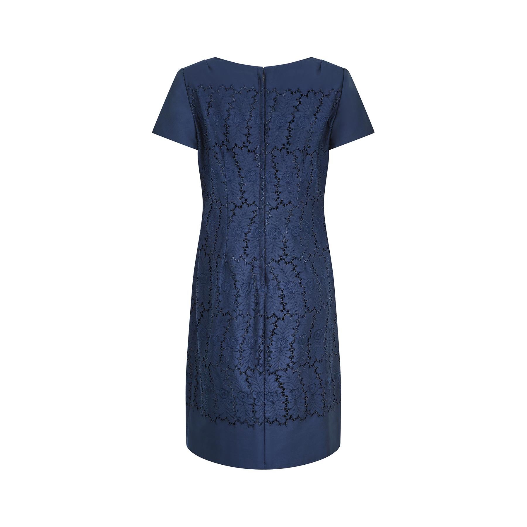1960s Dellwood Navy Floral Cutout Dress For Sale 1