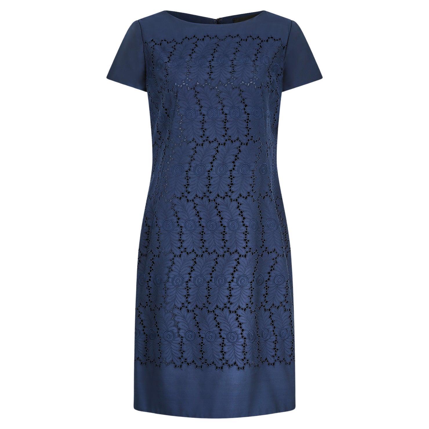 1960s Dellwood Navy Floral Cutout Dress For Sale