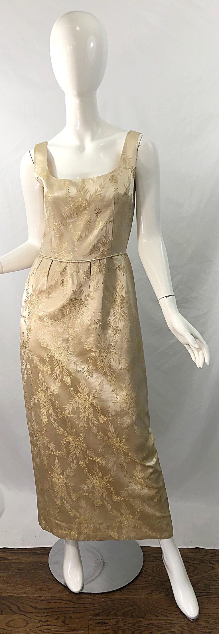 1960s Demi Couture Gold Silk Damask Two Piece Gold Vintage 60s Gown and ...