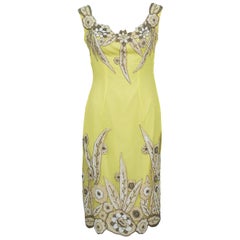 Retro 1960's Demi Couture Yellow Silk Dress With 1920's Beading