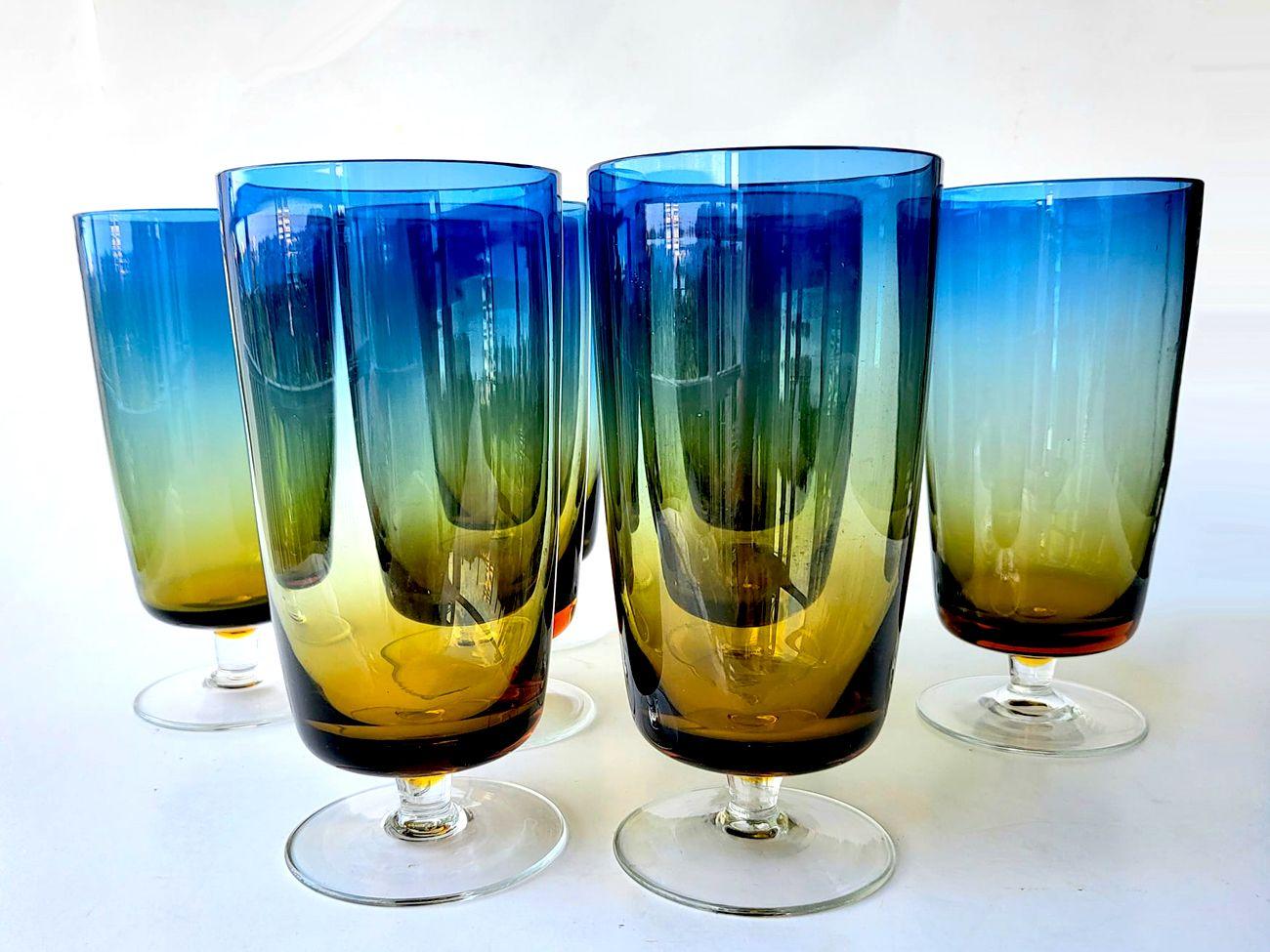 1960s Denby Milnor Sweden Large Highball Goblets in Bluerina, Set of 8 In Good Condition For Sale In Miami, FL
