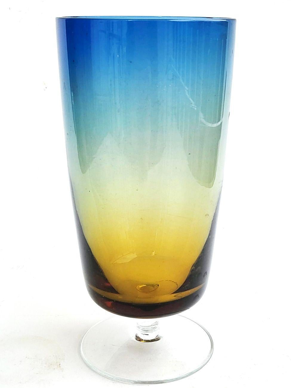 Glass 1960s Denby Milnor Sweden Large Highball Goblets in Bluerina, Set of 8 For Sale